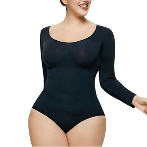 Women One Piece Shapewear Stand Collar Tummy <b>Control</b> <b>Bodysuit</b> Solid Color 100% Knitted Plus Size Quick Dry 180g Short Sleeve - Product Image 3