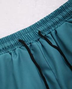Men's Solid Color Short Sleeve Shirt Shorts Set Breathable Knitted Casual Summer Wear Light Blue Drawstring Pants Outfit Quick - Product Image 5