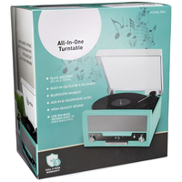 Tocadiscos de Vinilo Todo en Uno con Reproductor de CD, Radio FM, Bluetooth, Entrada Auxiliar y Puerto USB para Grabación Digital