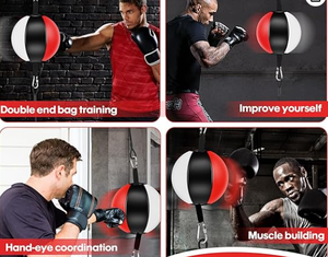HAWK SPORTS INDUSTRIES Balón de velocidad de doble extremo para boxeo, entrenador de reacción de PU, rojo, negro, blanco, saco de boxeo ajustable para suelo y techo con cuerda - Product Image 6