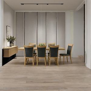 Silla de Comedor Contemporánea Resistente con Respaldo Alto, Tapizada en Tela con Diseño de Canales y Estructura de Madera Natural para Apartamento, Casa de Campo o Cocina - Product Image 1