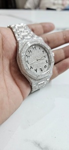 Full Iced Out Moissanite Diamond White Tone Automatic <b>Watch</b> Luxury Hip Hop Stainless Steel Round <b>Arabic</b> Dial Mens WristWatch - Product Image 4