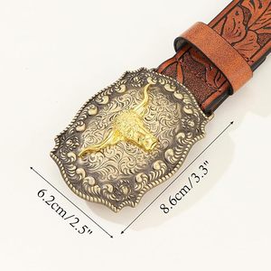 Ceinture pour homme en cuir de vachette de haute qualité, boucle carrée en cuivre, double couture, tressée, 35 mm, texture fine, usage quotidien décontracté - Product Image 3
