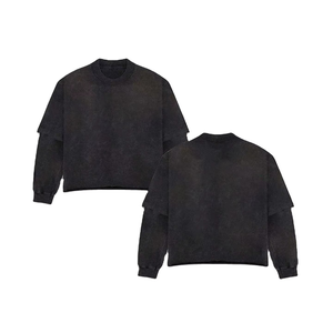 T-shirt gris oversize à manches courtes pour homme, col rond, en coton tricoté, couleur unie, bordure contrastante, style streetwear - Product Image 6