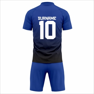 Ensemble de maillots de football personnalisés pour hommes, bleu, col en V, manches courtes, polyester respirant, uniforme d'équipe, impression sublimée, taille adulte - Product Image 3