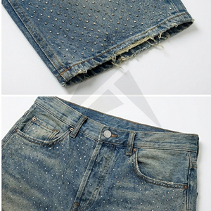 กางเกงยีนส์ขาสั้นผู้ชายประดับคริสตัลหรูหรา สไตล์สตรีทแวร์ ผลิตแบบ OEM Impex - Product Image 3