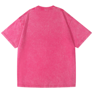 เสื้อยืดคอกลมแขนสั้นสีชมพูสำหรับผู้ชาย สีพื้น ผ้าฝ้ายเจอร์ซีย์ถัก 100% ทรงโอเวอร์ไซส์ ความยาวปกติ ระบายอากาศได้ดี ซักแบบแอซิดวอชด้านหน้า - Product Image 2