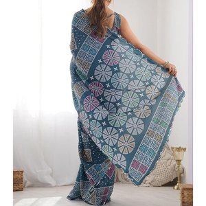 Women Party Wear Saree with Shimmering Details Elegant Border Design Flowing <b>Fabric</b> and Glamorous Styling for Evening Events - Product Image 5