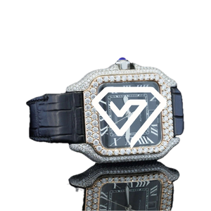 Montre automatique de luxe pour homme avec cadran noir de 41 mm, diamants en moissanite, bracelet en cuir véritable, chiffres romains - Product Image 2