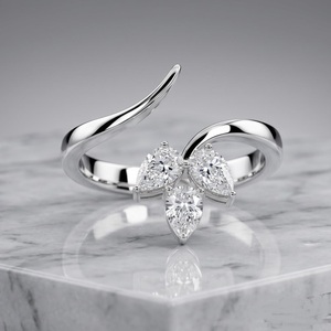 Anillo Abierto de Plata de Ley 925 con Moissanita Corte Pera Estilo Floral, Elegante Joyería para Regalo de Boda o Fiesta para Enamorados - Product Image 3