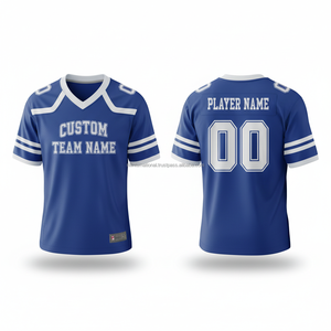 Camiseta de Fútbol Americano OEM para Hombre, Cuello Redondo, Manga Corta, Absorbe la Humedad, Protección UV, Impresión Sublimada, Azul Marino, Personalizada para Equipo - Product Image 4