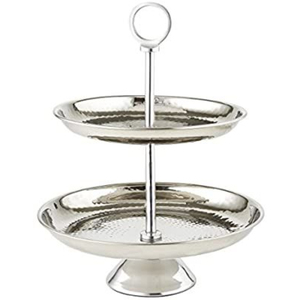 Support à gâteau en acier inoxydable argenté à 2 niveaux en forme de cœur, présentoir à desserts, plateau de service pour cupcakes, pour les fournitures de fête de mariage - Product Image 2