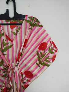 Vestido Kaftán de Algodón con Estampado Floral, Hecho a Mano, Ligero, Estilo Boho, para la Playa, Cómodo para el Verano, para Mujer - Product Image 3