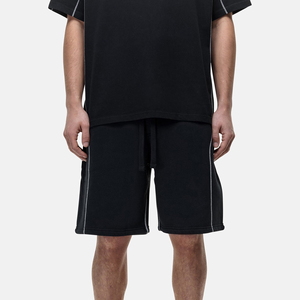 Shorts Bermuda en coton noir pour homme avec bande latérale et cordon de serrage, tenue décontractée - Product Image 1