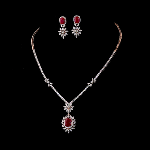 Ensemble de collier plaqué or rose avec diamants de luxe |   Bijoux de mariage avec boucles d'oreilles assorties |   Bijoux Cadeaux de Fête - Product Image 1