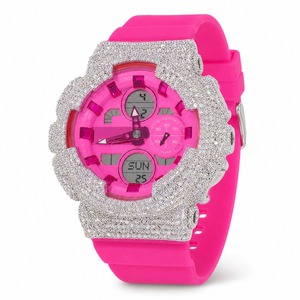 Women's Fashion Quartz <b>Watch</b> With Rhinestone Accents Stainless Steel Case Pink Silicone Band Round Design - Product Image 6