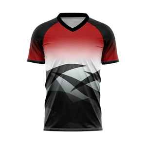Maillot de football unisexe à col en V, manches courtes, rouge, noir, blanc, sublimé, respirant, anti-transpiration, antibactérien, en polyester - Product Image 1