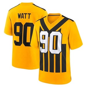 Maillot de football pour homme Pittsburgh Steelers Watt 90, col en V, manches courtes, jaune et noir, imprimé, coupe classique - Product Image 1