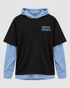 ONETEN APPARELS Sudadera con Capucha Oversize para Hombre, Negra con Forro Azul, Estilo Casual Urbano, Manga Larga, Corte Regular, Ropa de Otoño - Product Image 1
