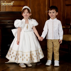 Vestido de Princesa Arabesque Blanco Babeeni para Niñas, Diseño Floral Bordado a Mano, Otoño, 100% Algodón Tafetán Ecológico, Midi - Product Image 5