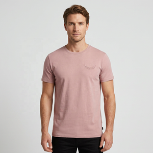 <b>Men's</b> Pink Short Sleeve T-Shirt Embossed Logo O-Neck Regular Fit Casual Jersey Cotton <b>Top</b> - Product Image 6