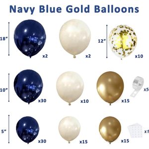 Kit de Arco de Globos Azul Marino y Dorado, Globos Cromados Blancos Perla y Azul Rey de Doble Relleno para Bodas y Año Nuevo - Product Image 2