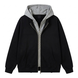 Sweat à capuche double couche avec doublure contrastante, style streetwear oversize, fermeture éclair, impression personnalisée, chaud et confortable - Product Image 1