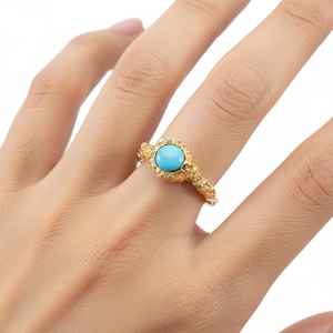 Bague vintage en turquoise tibétaine naturelle, argent sterling 925, certifiée IGI, bijoux de mariage de luxe pour une élégance terrestre - Product Image 2