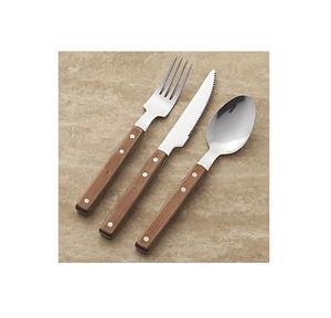 Ensemble de couverts de luxe personnalisables en acier inoxydable avec manche en bois, fourchette, couteau, cuillère pour hôtel et restaurant - Product Image 1