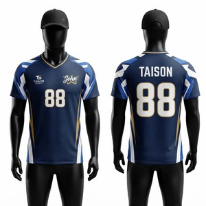 Maillot de hockey sur gazon en polyester respirant 160 GSM de qualité supérieure, bleu marine avec empiècements latéraux blancs, impression de logo personnalisée par sublimation, technologie avancée - Product Image 1