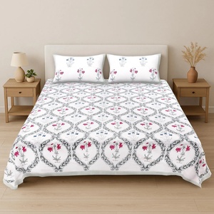 Hand Block Print Cotton Bedsheet Set Floral Indian Jaipur Bedspread with <b>Pillow</b> Covers Boho Queen King <b>Flat</b> Sheet - Product Image 1