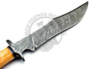 Nueva edición de cuchillo Bowie hecho a mano de acero de Damasco con mango de hueso y cuerno de toro, cuchillo de hoja fija para caza, camping, colección y regalos. - Product Image 4