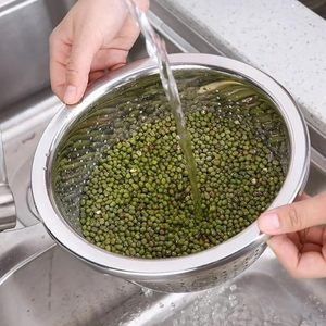 Cuenco de acero inoxidable para lavar verduras, colador, escurridor, cesta para lavar frutas y verduras, cuenco para enjuagar alimentos - Product Image 3