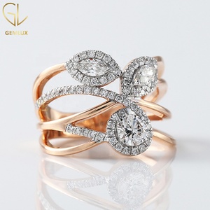 Round & Marquise Cut Moissanite Diamond <b>Ring</b>, <b>925</b> <b>Silver</b> Halo Engagement <b>Ring</b>, Criss Cross Two Tone Wedding <b>Ring</b> for Women - Product Image 3