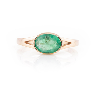 14K Rhodium Plated <b>Emerald</b> East West Resizable Gemstone <b>Ring</b> - Product Image 2
