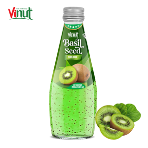 Muestra Gratuita de Jugo Sin Azúcar con Semillas de Albahaca, Aloe y Kiwi, 290 ml, en Botella de Vidrio, Bebida Refrescante de Frutas, Marca Privada - Product Image 1