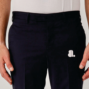 Men Navy Straight Fit Casual <b>Trousers</b> Mid <b>Waist</b> Button Fly Anti-Wrinkle Logo On Right Leg - Product Image 5