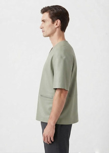 Plain Men's PU Leather Fashion <b>T</b> <b>Shirt</b> <b>V</b> <b>Neck</b> <b>Oversized</b> Short Sleeve Luxury Streetwear Apparel Custom Leather <b>T</b> <b>Shirt</b> - Product Image 4