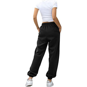 Streetstyle 100% Cotton Women's Breathable Casual Elastic Waist Fleece Pants Lightweight <b>Drawstring</b> Mid Waist Adults <b>Trousers</b> - Product Image 2