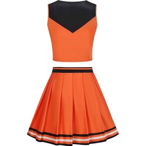 Ensemble d'uniformes de cheerleading personnalisés pour femmes adultes, blanc, bleu, jaune, logo sur le devant, polyester, coton, tenue de compétition d'équipe - Product Image 5