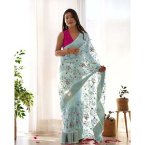 Sari de Fiesta con Bordado Multicolor y Zari-Dori para Vestir en Clubes - Product Image 4