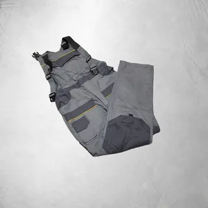 Men's Grey Bib Overalls With Yellow Piping Dark Grey <b>Knee</b> <b>Pad</b> Pockets Cargo Pockets Adjustable Straps <b>Work</b> - Product Image 5