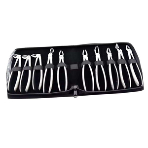 Ensemble de forceps dentaires en acier inoxydable, manuel, couleur argent, poignée moletée, instruments chirurgicaux de classe II, 10 pièces, étui inclus - Product Image 1