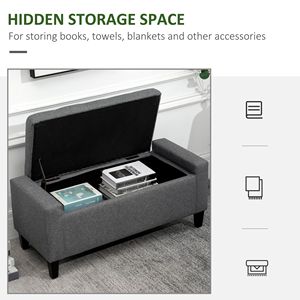 Pouf contenitore in lino resistente con coperchio sollevabile, sgabello in legno grigio salvaspazio per ingresso, appartamento, ospedale, palestra - Product Image 4