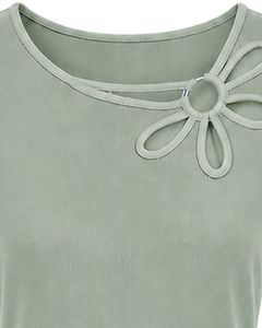 Customized Light Green Women Casual Summer Blouse Elegant Flower Neck Design Short Sleeve Loose Fit Fashion Daily Wear <b>Top</b> Shirt - Product Image 5