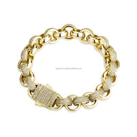 RB GEMS Joyería Hip Hop Miami, Pulsera de Cadena Cubana con Diamantes Tallados en Corazón de 20mm, Chapado en Oro Sólido de 14K, Certificado GIA