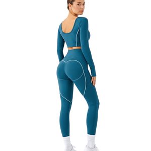 Conjuntos de Yoga para Mujer con Paneles en Contraste Azul Océano, de Alta Calidad, Nailon y Spandex, Transpirables, Flexibles y Duraderos, OEM - Product Image 2