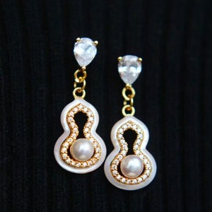 Early Summer 5-6MM Freshwater <b>Pearl</b> <b>Dangle</b> <b>Earrings</b> Pure Silver Jewelry with White Stone Inlay for Wholesale - Product Image 1