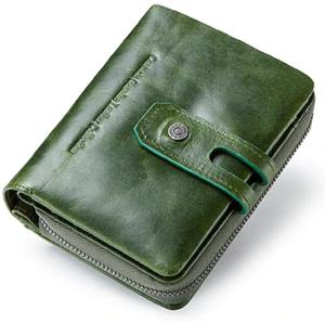 Portefeuille pour femme en cuir véritable vert, écologique, avec blocage RFID, porte-cartes, poche à monnaie zippée, organiseur de portefeuille pliable, petit format - Product Image 2