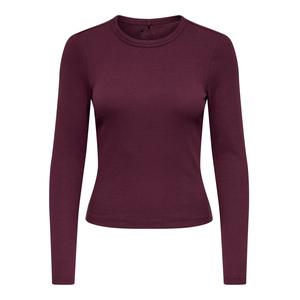 Camiseta de Punto para Mujer, Color Borgoña, Manga Larga, Cuello Redondo, Ajustada, de Algodón y Elastano, Estilo Casual - Product Image 4